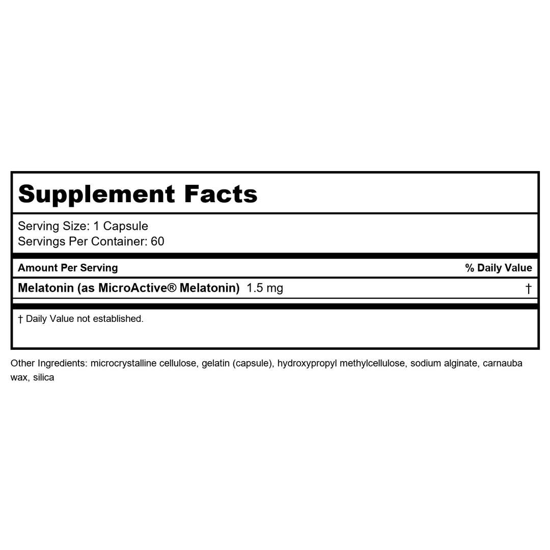 Life Extension Melatonin IR/XR, 1.5 mg, immediate- and Extended-Release Formula for Optimal Sleep Support, Healthy circadian Rhythms, Cellular Defense, Gluten-Free, Non-GMO, 60 Capsules - Supplement Facts panel