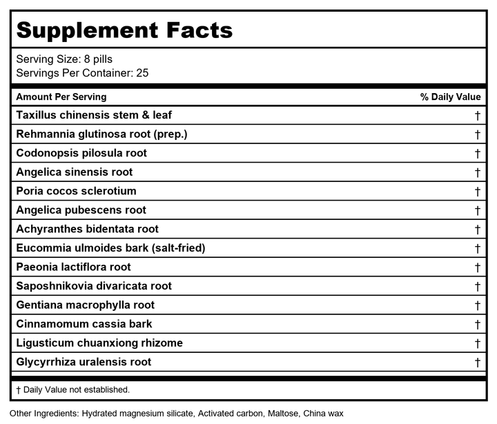 Plum Flower 3 Pack of Solitary Hermit Teapills, Du Huo Ji Sheng Wan, 3 x 200 Pills by MayWay - Supplement Facts panel