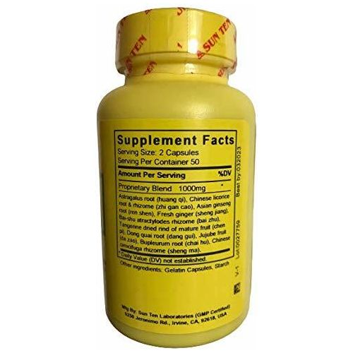 Sun Ten - Ginseng &amp; Astragalus Combination Capsules/Bu Zhong Yi Qi Tang/補中益氣湯 - Supplement Facts panel