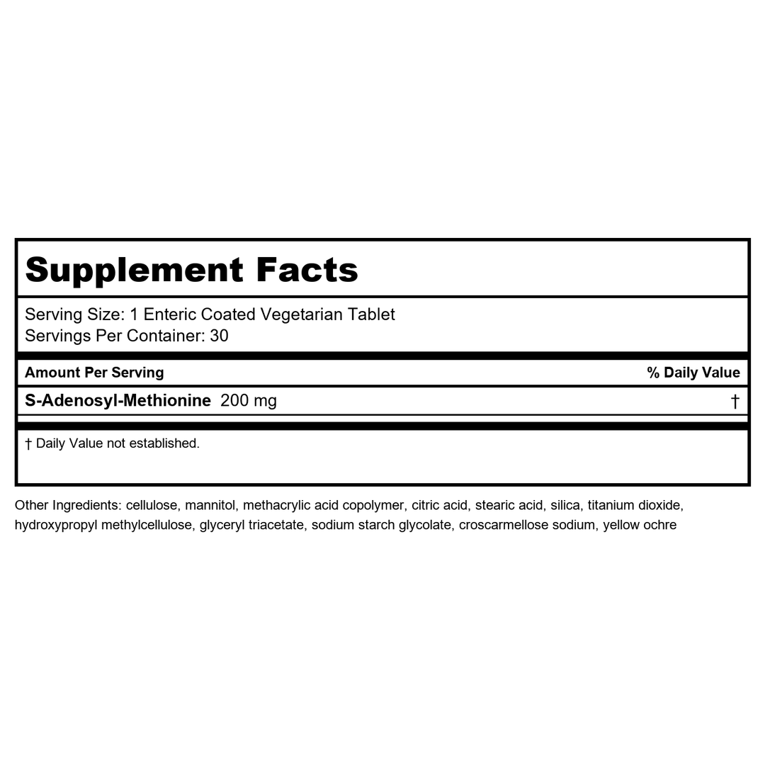 Life Extension Same, Mood, Joint &amp; Liver Support, Gluten-Free, Non-GMO, Vegetarian, 30 Tablets - Supplement Facts panel