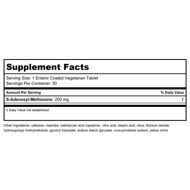 Life Extension Same, Mood, Joint &amp; Liver Support, Gluten-Free, Non-GMO, Vegetarian, 30 Tablets - Supplement Facts panel
