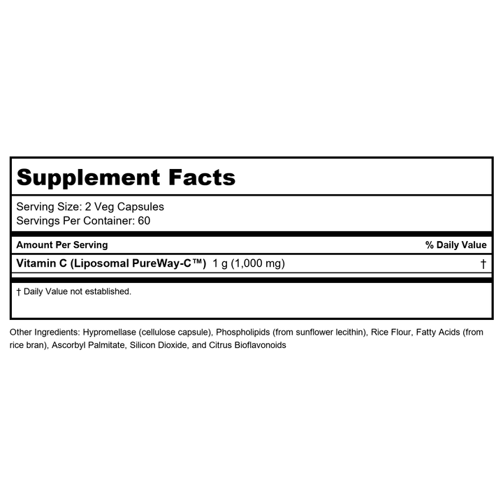 NOW Supplements, Liposomal Vitamin C, Immune &amp; Collagen Support, 120 Veg Capsules - Supplement Facts panel