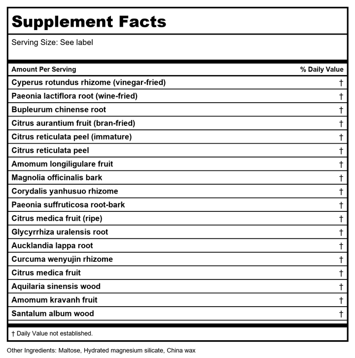 Plum Flower - 3677 - Soothe Liver Teapills - 200 Teapills by MayWay - Supplement Facts panel