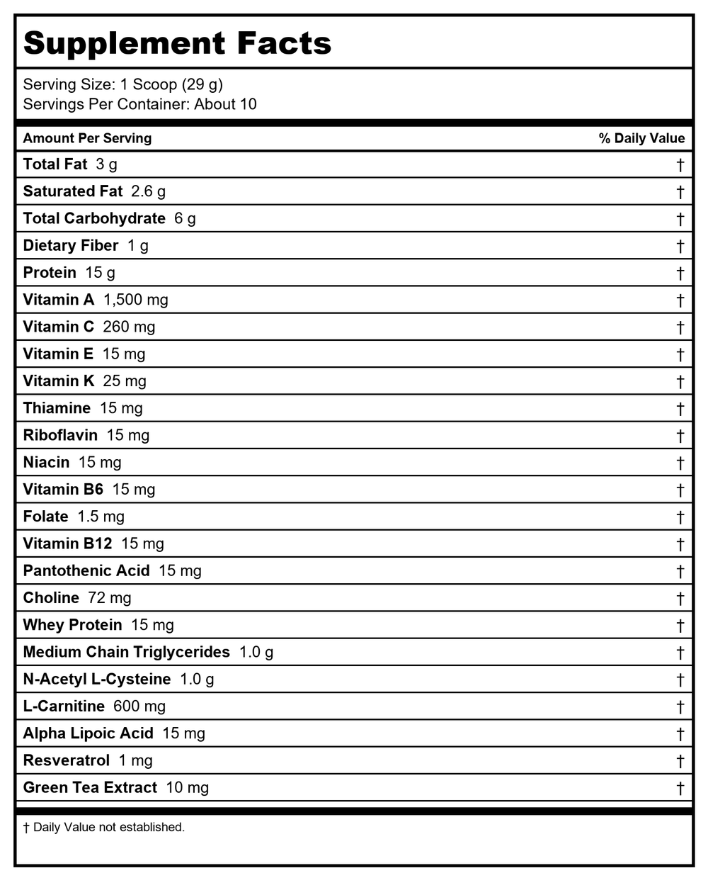 Ortho Molecular MitoCORE® Protein Blend Lemon 14 servings - Supplement Facts panel