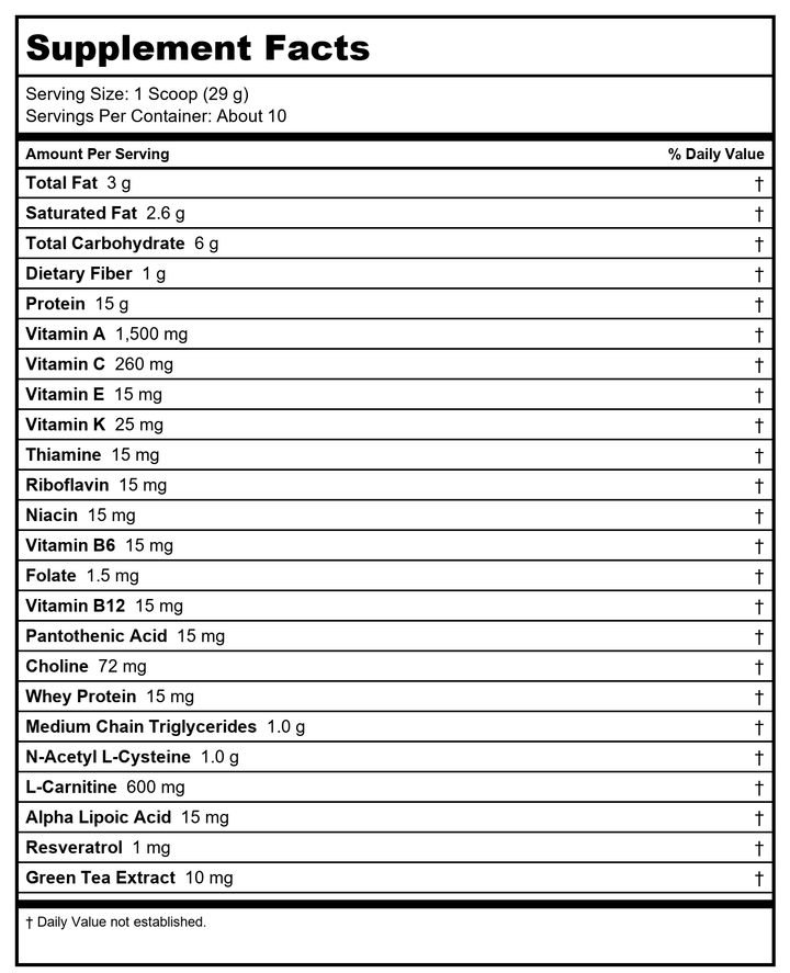 Ortho Molecular MitoCORE® Protein Blend Lemon 14 servings - Supplement Facts panel