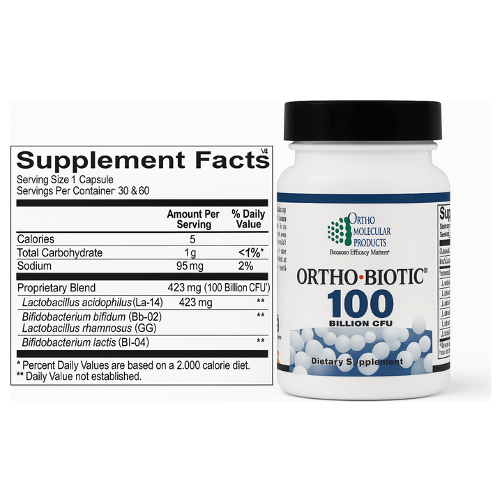 Ortho Molecular Products Ortho Biotic® 100 60 Caps 100 billion CFU - Supplement Facts panel