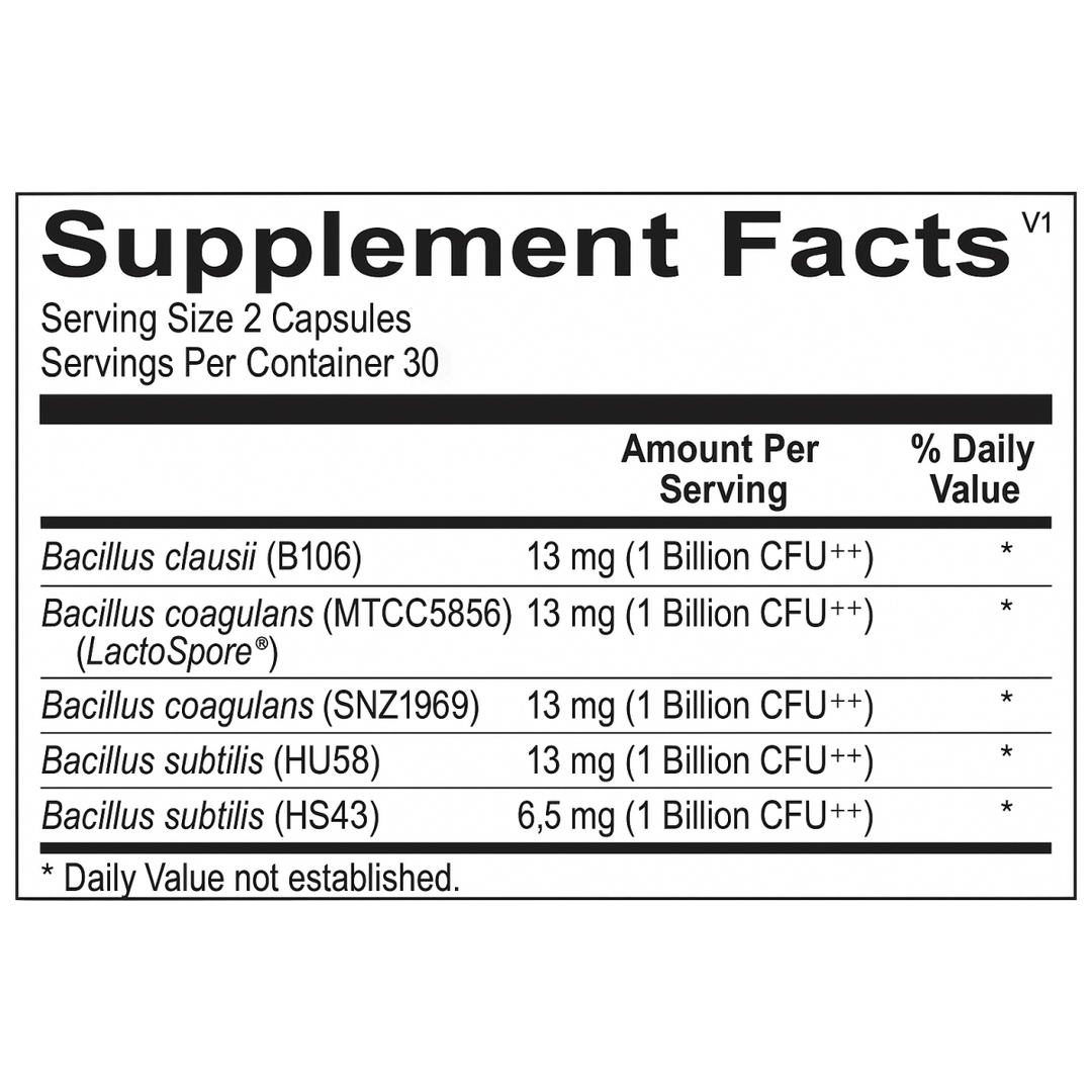 Ortho Molecular Products Ortho Spore Complete 60 count - Supplement Facts panel