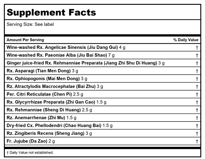 Sun Ten - Phellodendron Combination Capsules/Zi Yin Jiang Huo Tang/滋陰降火湯 - Supplement Facts panel