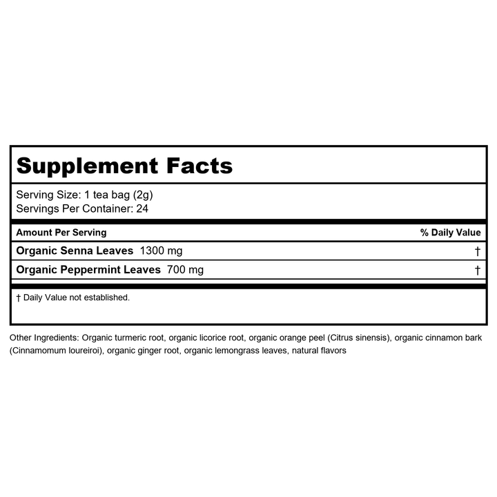NOW Give a Tea, Organic Turmeric Ginger, Caffeine Free, 24 Tea Bags, 1.7 oz (48 g) - Supplement Facts panel