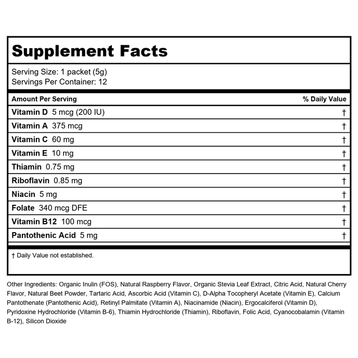 NOW Foods, Slender Sticks, Tropical Punch, 15 Calories Per Stick, Refreshingly Delicious, with Antioxidant Vitamins A,C, E, 12/Box - Supplement Facts panel