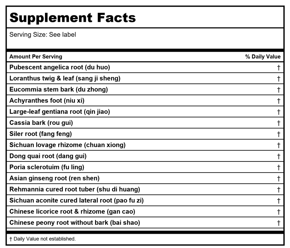 Sun Ten- Tu-huo & Loranthus Combination Granules/Du Huo Ji Sheng Tang/獨活寄生湯 - Supplement Facts panel
