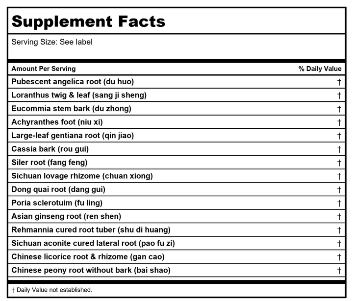 Sun Ten- Tu-huo &amp; Loranthus Combination Granules/Du Huo Ji Sheng Tang/獨活寄生湯 - Supplement Facts panel