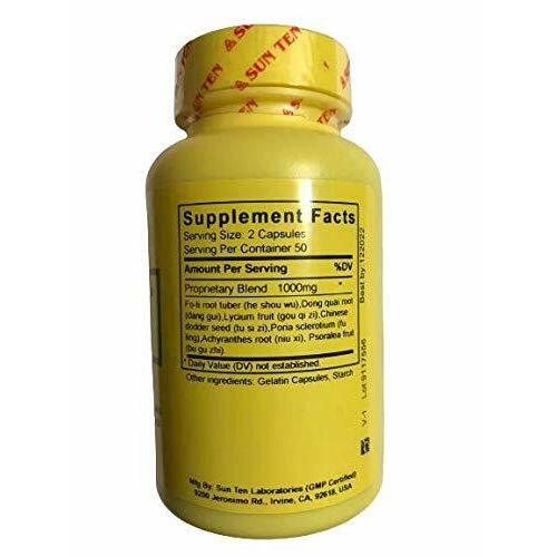 Sun Ten - Ho-shou-wu &amp; Lycium Formula Capsules/Qi Bao Mei Ran Dan/七寶美髥丹 - Supplement Facts panel