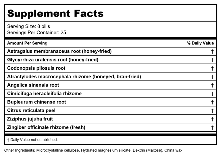 PLUM FLOWER CHINESE TEA Bu Zhong Yi Qi Wan/Cent, 1000 EA by MayWay - Supplement Facts panel