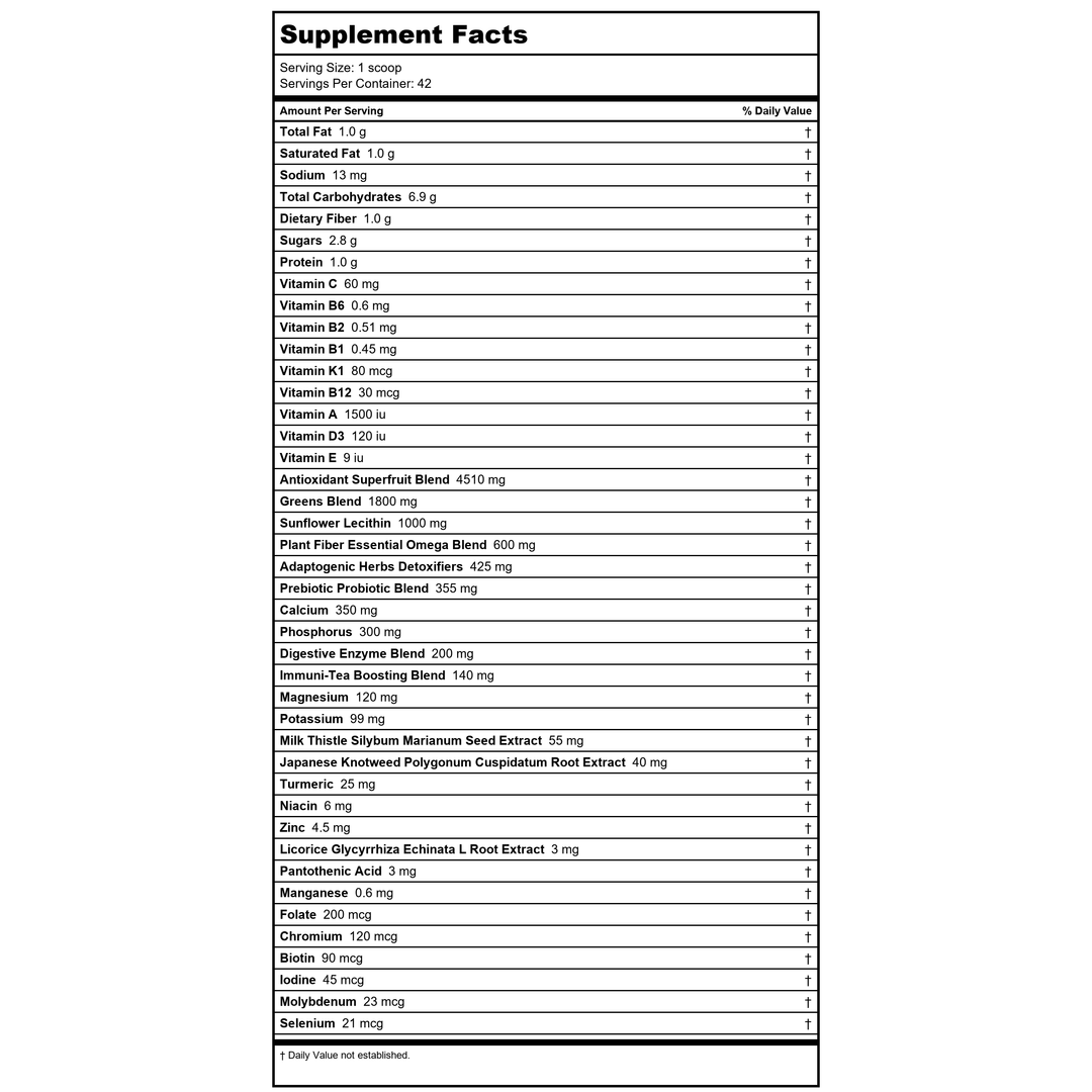 Power Greens Premium - Berry 17.3oz - Large - 42 Servings by NuMedica - Supplement Facts panel