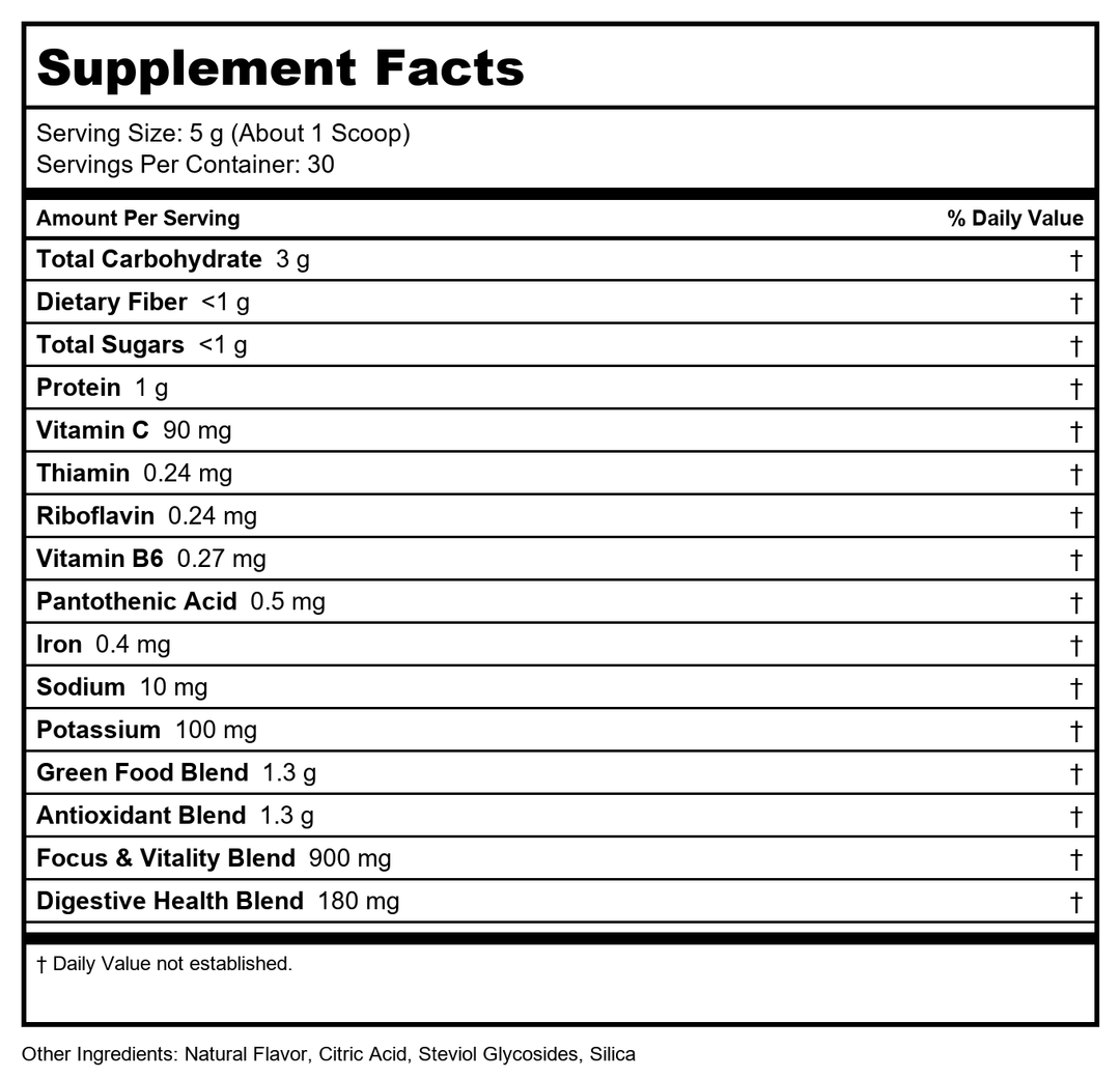 Amazing Grass Sweet Greens and Superfoods Powder for Digestive Health, Greens Powder, Digestive Enzymes, Probiotics, Spirulina, Chlorella, Summer Berry, 30 Servings - Supplement Facts panel