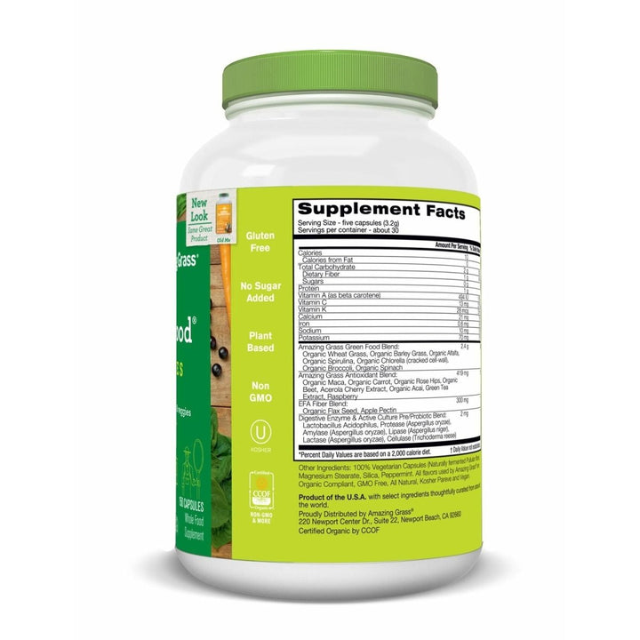 Amazing Grass Green SuperFood Original, 150 Count - Supplement Facts panel