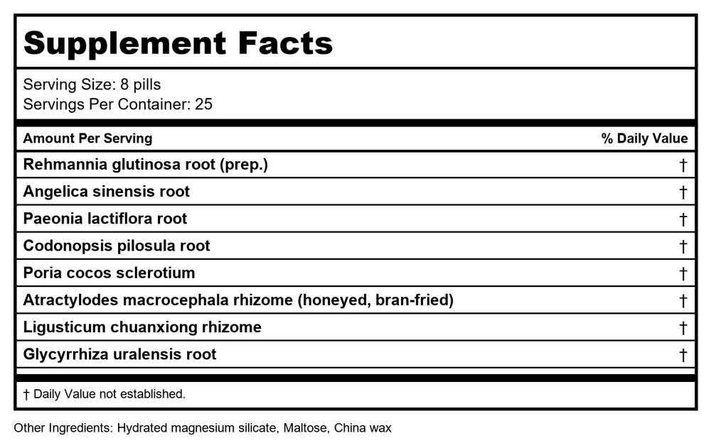 Plum Flower Women's Vitality by MayWay - Supplement Facts panel
