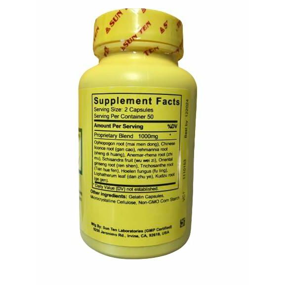 Sun Ten - Ophiopogon &amp; Trichosanthes Combination Capsules/Mai Men Dong Yin Zi/麥門冬飲子 - Supplement Facts panel