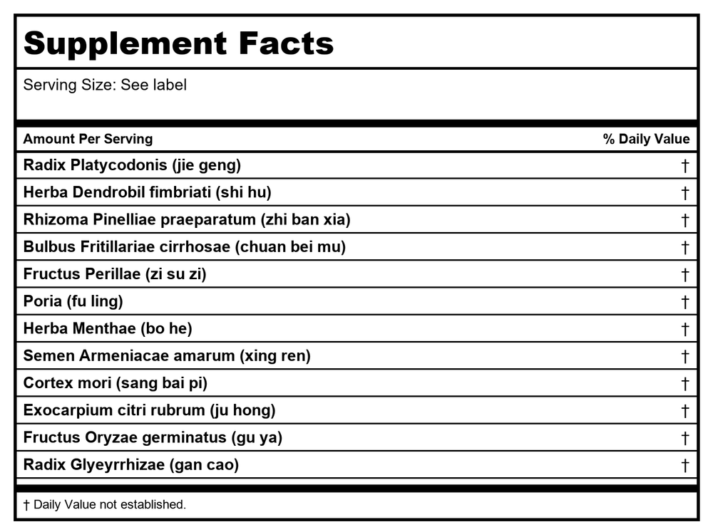 Sun Ten - Fritillaria & Platycodon Formula Granules/Ning Sou Wan/寧嗽丸 - Supplement Facts panel