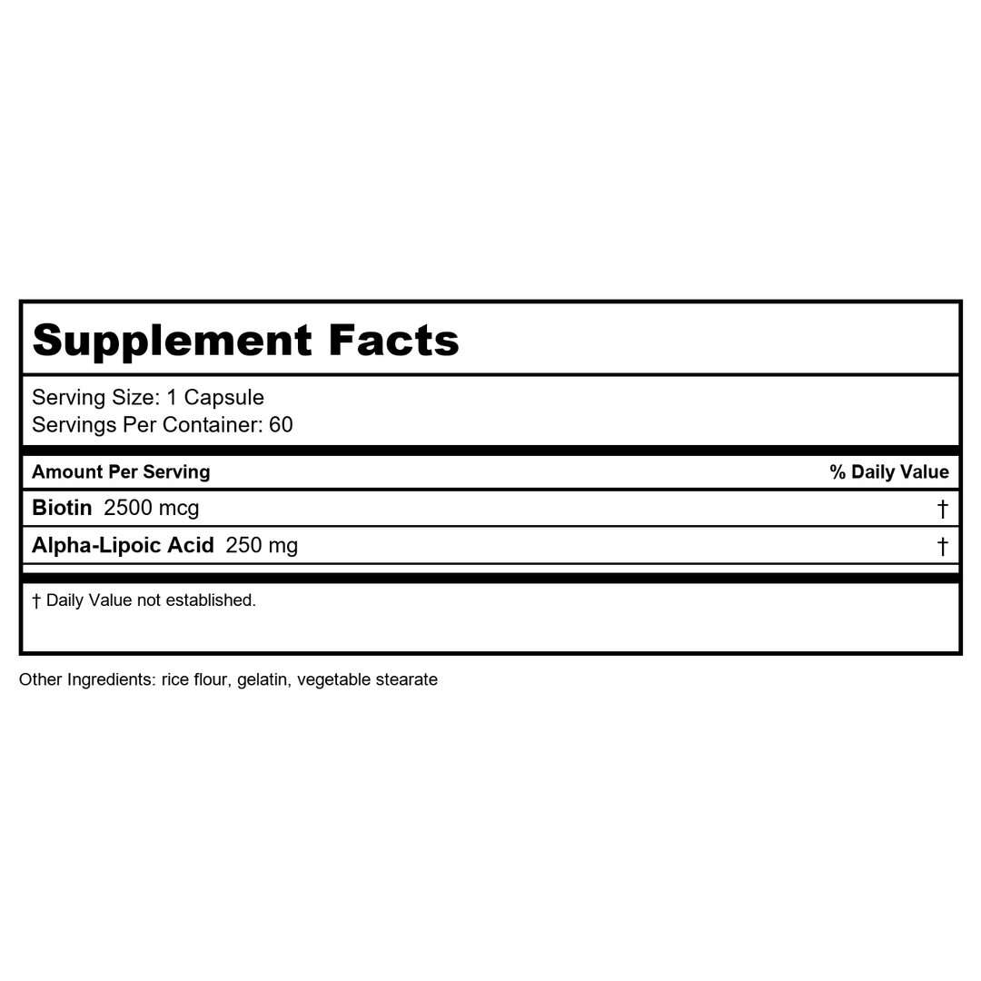 Life Extension Alpha-Lipoic Acid with Biotin, for Cell Protection, Universal antioxidant for Liver &amp; Nerve Health, Gluten-Free, Non-GMO, 60 Capsules - Supplement Facts panel
