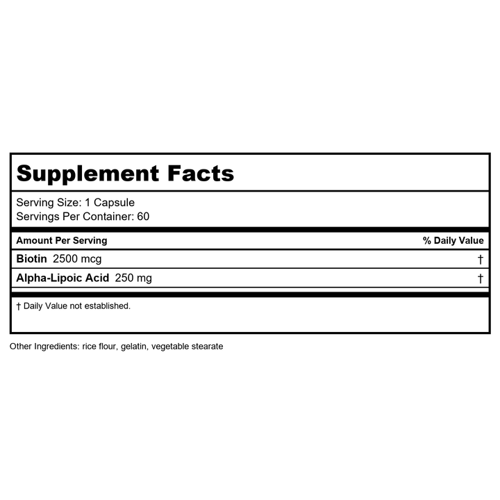 Life Extension Alpha-Lipoic Acid with Biotin, for Cell Protection, Universal antioxidant for Liver &amp; Nerve Health, Gluten-Free, Non-GMO, 60 Capsules - Supplement Facts panel