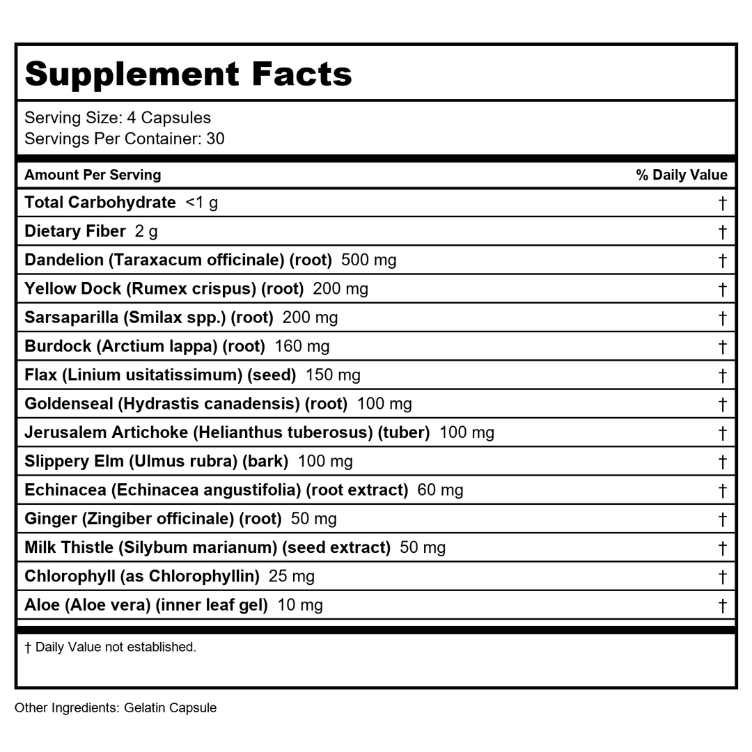 SOLARAY Total Cleanse Multisystem+, Capsule (Carton) 120ct - Supplement Facts panel