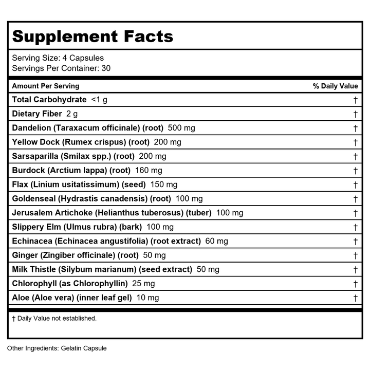 SOLARAY Total Cleanse Multisystem+, Capsule (Carton) 120ct - Supplement Facts panel