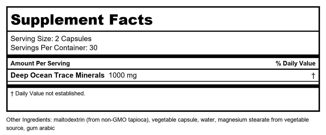 NutraMedix Deep Ocean Trace Minerals 1,000mg - Mineral &amp; Energy Supplements - Magnesium, Zinc, Potassium, Boron, Phosphorus &amp; Manganese - Electrolyte Support (60 Capsules) - Supplement Facts panel