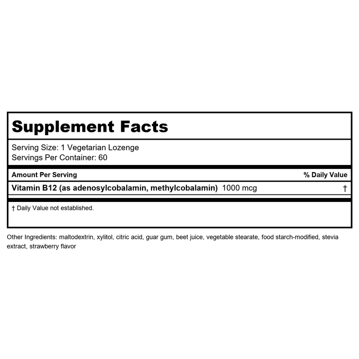 Life Extension B12 Elite, adenosylcobalamin, methylcobalamin, Two Active Forms for Brain Health &amp; Dopamine Production, Non-GMO, Gluten-Free, Vegetarian, 60 lozenges - Supplement Facts panel
