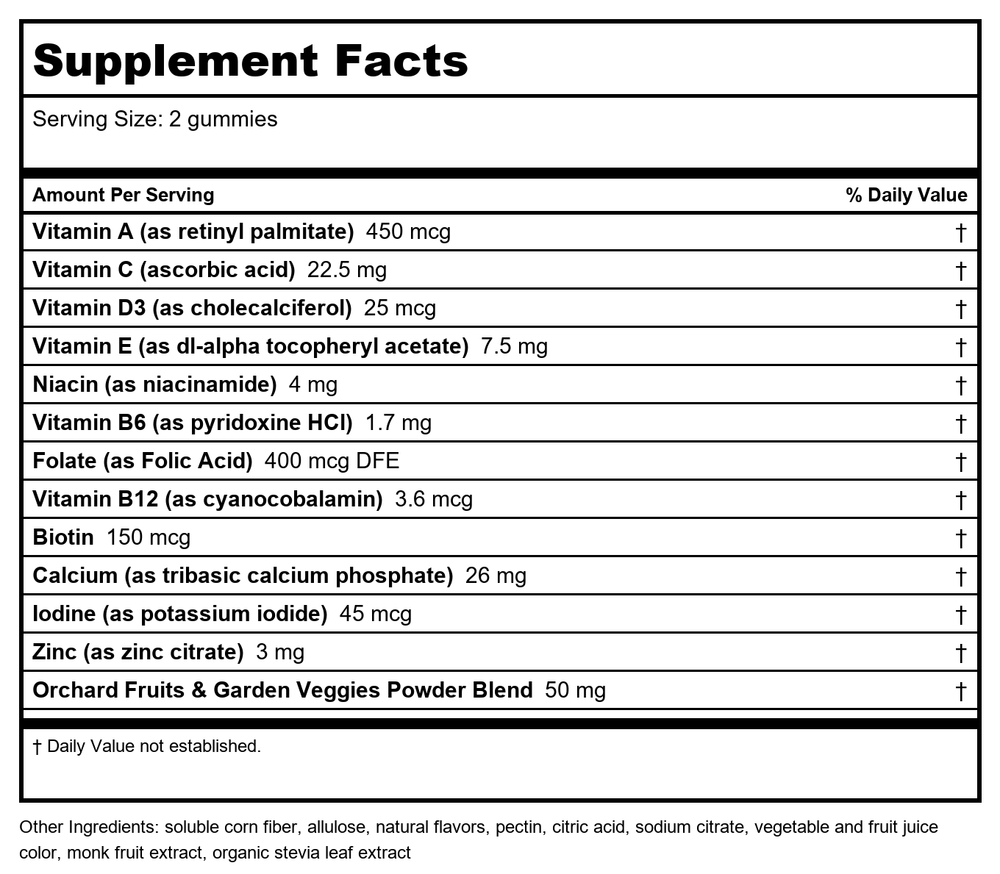 Alive Zero Sugar Women's Gummy Multivitamin - Supplement Facts panel