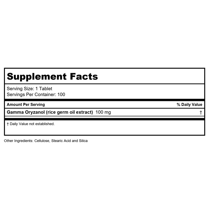 KAL Gamma Oryzanol 100 mg | Powerful Antioxidant for Healthy Aging, Exercise &amp; Lipid Balance Support | ActivTab Rapid Disintegration | 100 Tablets - Supplement Facts panel