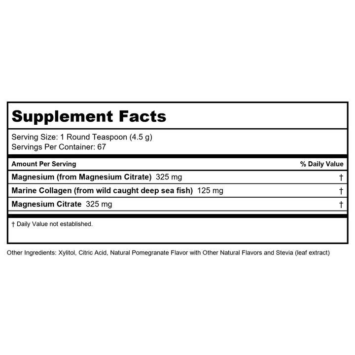 KAL Pretty Magnesium Glowing-Skin Drink | 325mg Mag Citrate + Marine Collagen | Cellular &amp; Skin Health, 10.7oz, 70 Serv. - Supplement Facts panel