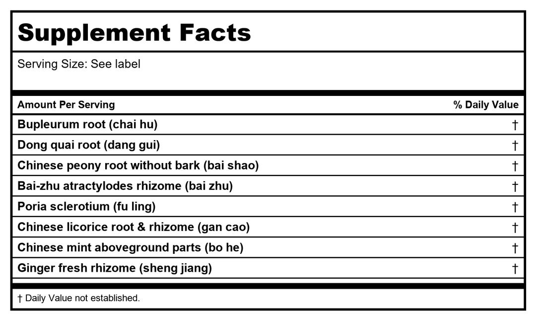 Sun Ten - Tang-kuei and Bupleurum Formula / Xiao Yao San, 100 Capsules, 826B (B07LF6QSGN) - Supplement Facts panel