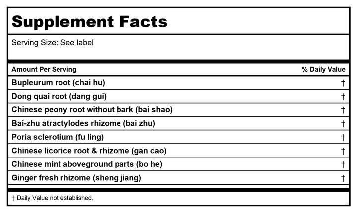 Sun Ten - Tang-kuei and Bupleurum Formula / Xiao Yao San, 100 Capsules, 826B (B07LF6QSGN) - Supplement Facts panel