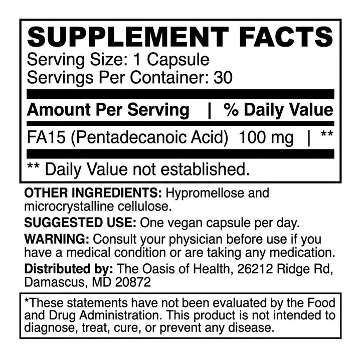 Fatty15 90 Vegan Capsules Supplement Facts ingredients label