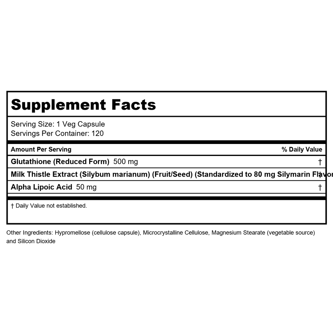 NOW Foods Supplements, Glutathione 500 mg, with Milk Thistle Extract &amp; Alpha Lipoic Acid, Free Radical Neutralizer*, 120 Veg Capsules, Beige - Supplement Facts panel