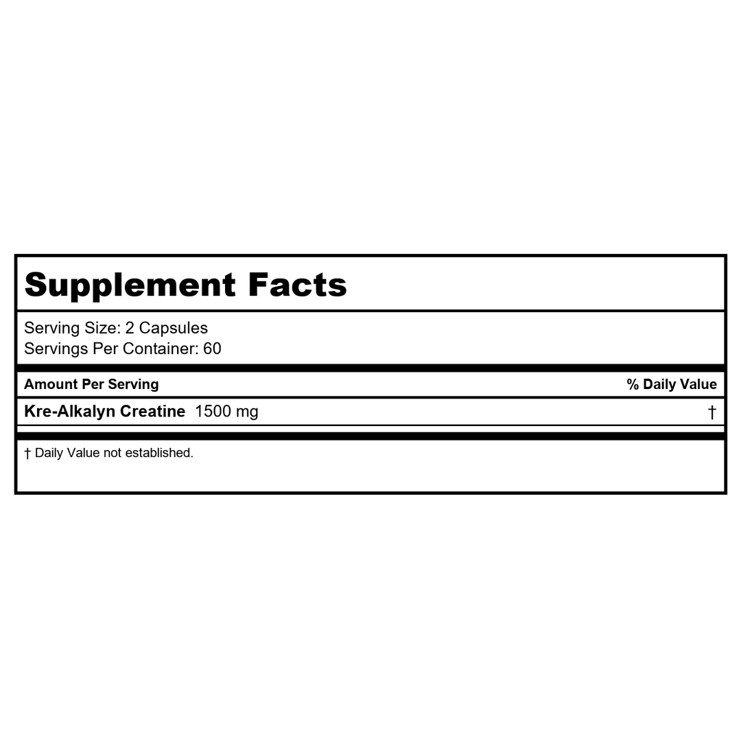 Now Foods Kre-Alkalyn Creatine - 120 Capsules 2 Pack - Supplement Facts panel