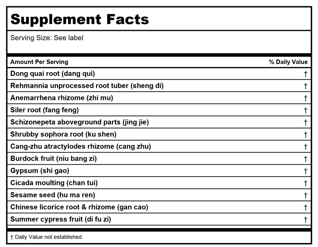 SunTen Tang-Kuei &amp; Arctium Formula 100 grams - Supplement Facts panel