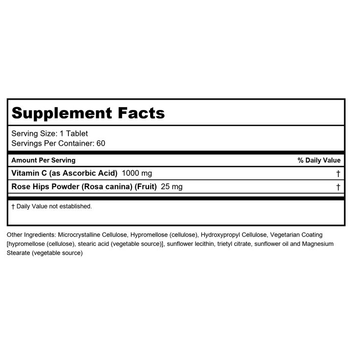 Now Supplements, Vitamin C-1,000 with Rose HIPS, Sustained Release, Antioxidant Protection*, 60 Tablets - Supplement Facts panel