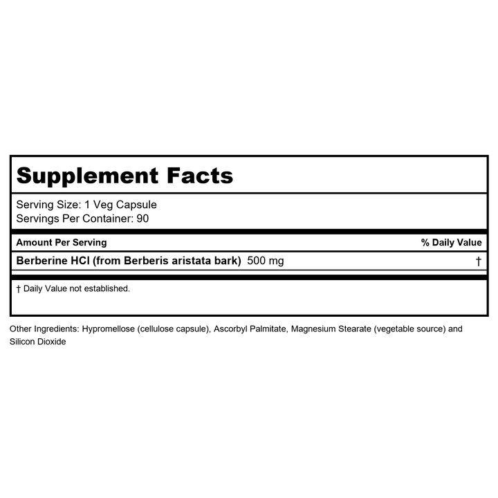 NOW Supplements, Berberine HCL 500 mg, Supports Glucose Metabolism, 90 Veg Capsules - Supplement Facts panel