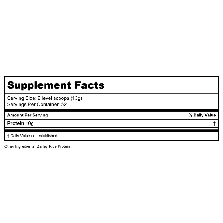 NOW Sports, Barley Rice Protein Powder, Unflavored, Highly Sustainable, 10 Grams Protein, 1.5 lbs. - Supplement Facts panel