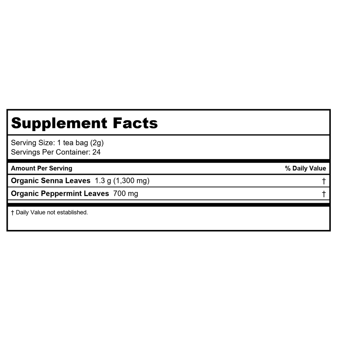 NOW Foods, Give a Tea™ Organic Senna Mint Tea, Detoxing, Caffeine-Free, 24-Count - Supplement Facts panel