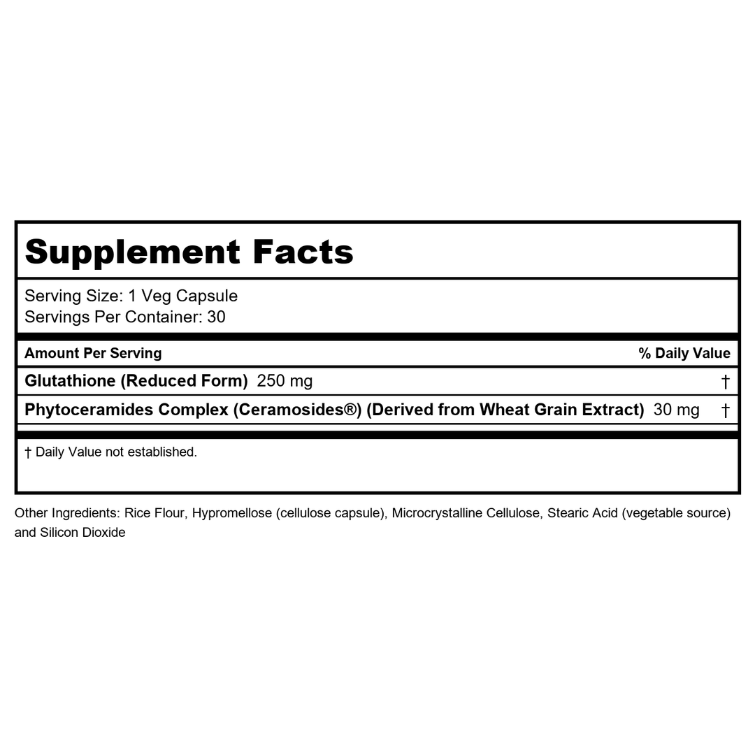Glutathione Skin Brightener with Ceramosides Now Foods 30 VCaps - Supplement Facts panel