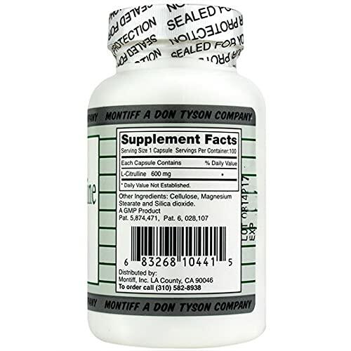 Montiff - Pure L-Citrulline 600 mg 100 caps [Health and Beauty] - Supplement Facts panel
