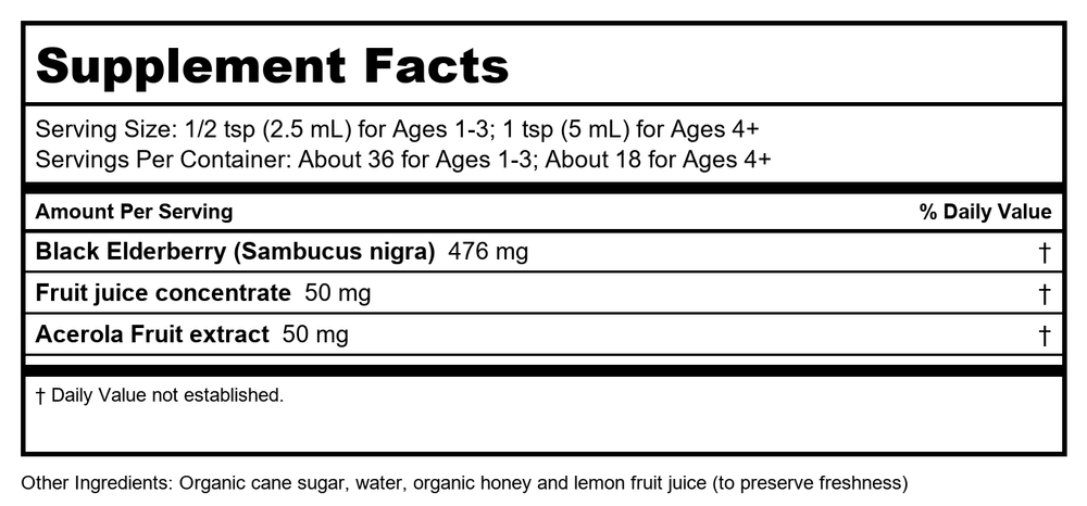 Gaia Herbs - Black Elderberry Syrup - Extra Strength - 5.4 Fl Oz - Supplement Facts panel