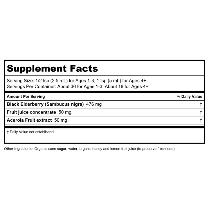 Gaia Herbs - Black Elderberry Syrup - Extra Strength - 5.4 Fl Oz - Supplement Facts panel