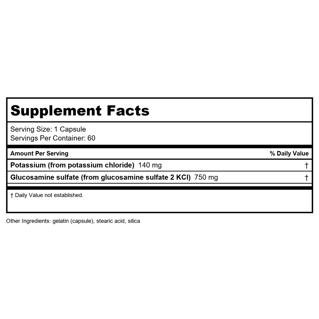 Life Extension Glucosamine Sulfate, 750 mg, Supports Knee Comfort and Joint Health, Gluten-Free, Non-GMO, 60 Capsules - Supplement Facts panel