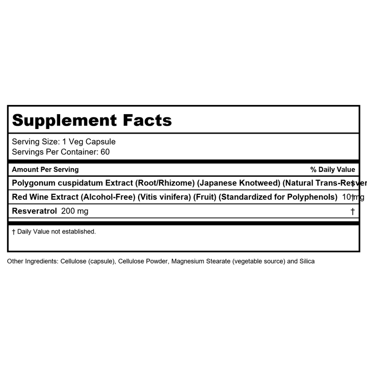 Natural Resveratrol, 200 Mg, 60 Capsules by Now Foods - Supplement Facts panel