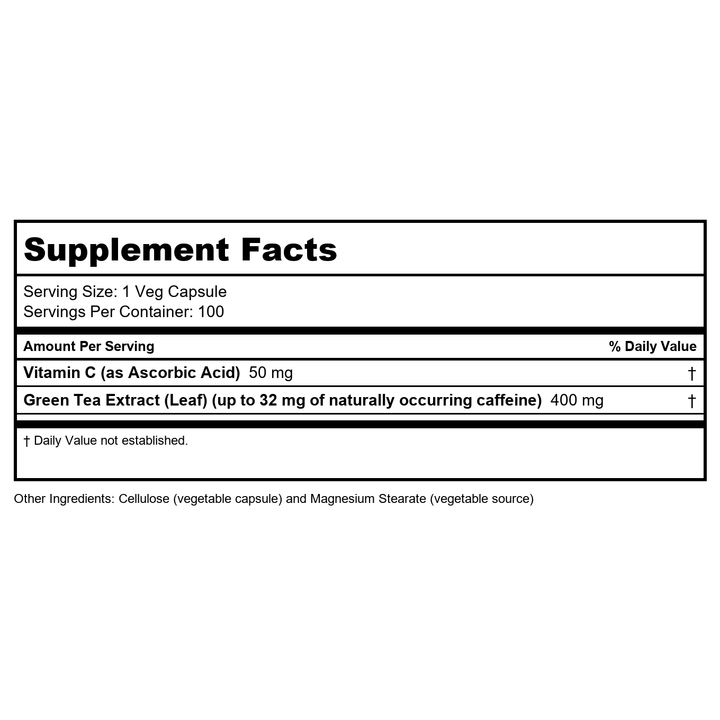 NOW Green Tea Extract, 400mg,100 Capsules (Pack of 2) - Supplement Facts panel